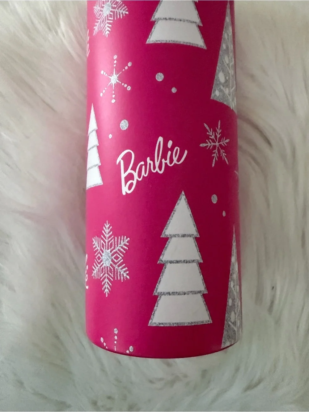 Barbie Hot Pink Holiday Tumbler with Silver Tree Accents